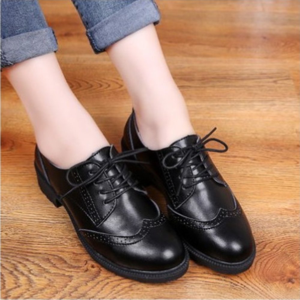 Black Wingtip Shoes Vintage Lace up Women's Oxford
